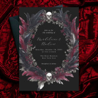 Elegant Gothic Black Red Feather Wreath Wedding