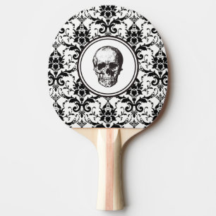 Elegant Gothic Black Skull Damask  Ping Pong Paddle