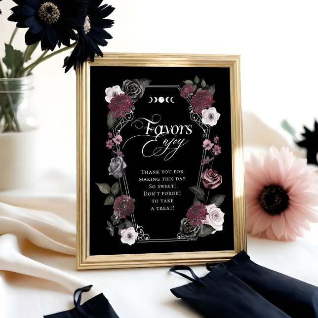 Elegant Gothic Black Watercolor Floral Favours Sig Poster (Elegant Gothic Black Watercolor Floral Favors Sign)