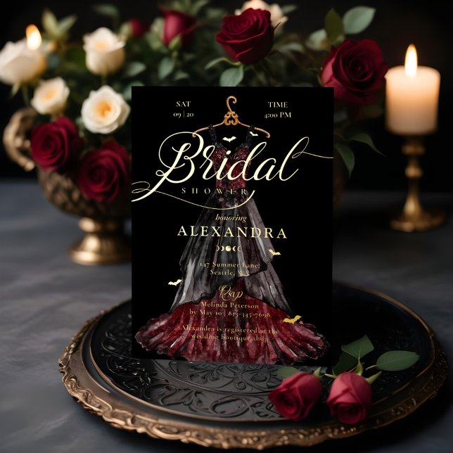 Elegant Gothic Black Wedding Dress Bridal Shower (Elegant Gothic Black Wedding Dress Bridal Shower Foil Invitation)