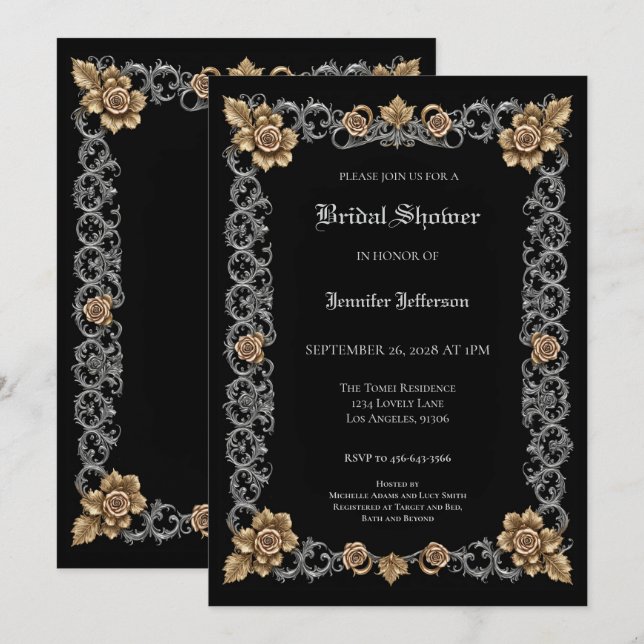Elegant Gothic Bridal Shower Announcement (Front/Back)