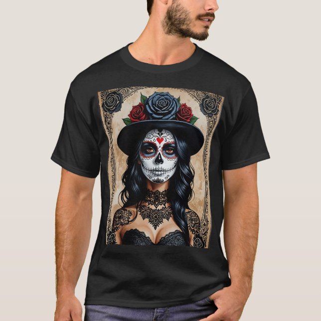 Elegant Gothic Catrina Sugar Skull Tee (Front)