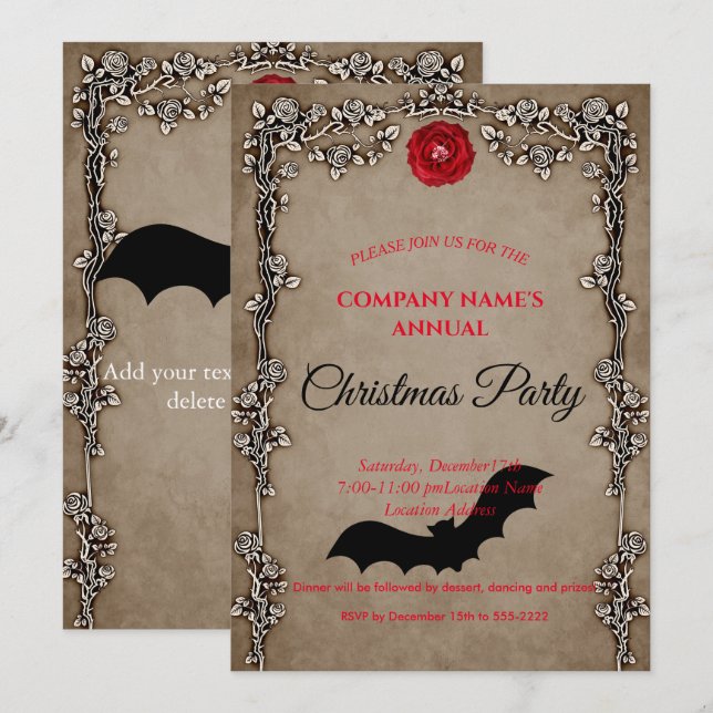 Elegant  Gothic Christmas party invitation  (Front/Back)