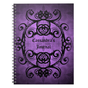 Elegant gothic damask purple and black notebook