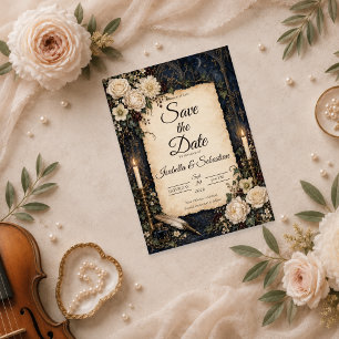 Elegant Gothic Dark Academia Wedding Save The Date
