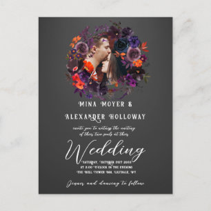 Elegant Gothic Dark Floral Photo QRC Wedding Postcard