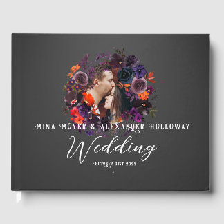 Elegant Gothic Dark Floral Photo Wedding Guest Book