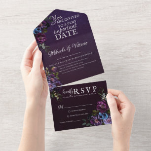 Elegant Gothic Dark Flower All In One Invitation