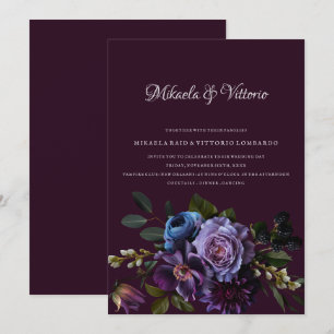 Elegant Gothic Dark Flower Wedding Invitation