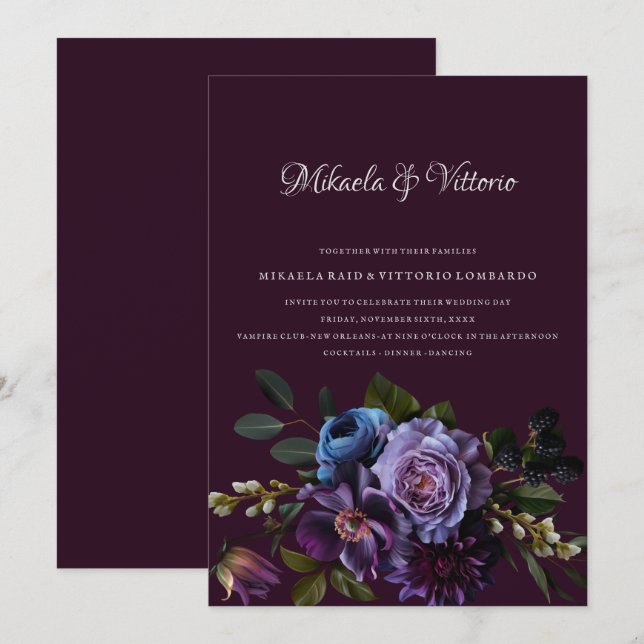 Elegant Gothic Dark Flower Wedding Invitation (Front/Back)