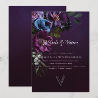 Elegant Gothic Dark Flower Wedding Invitation