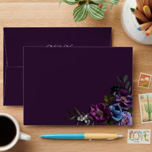 Elegant Gothic Dark Flower Wedding Invitation Envelope