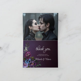 Elegant Gothic Dark Flower Wedding  Photo Thank You Card