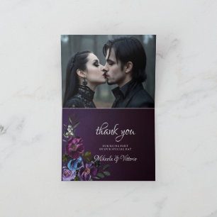 Elegant Gothic Dark Flower Wedding  Photo Thank You Card