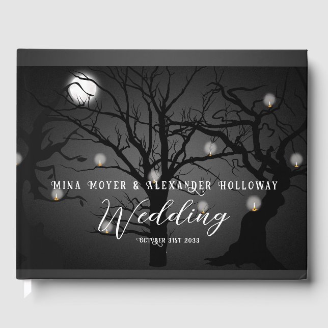 Elegant Gothic Dark Forest Photo Wedding Guest Book (Front)