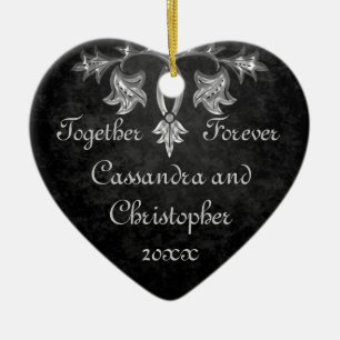 Elegant gothic dark romance together forever heart ceramic tree decoration