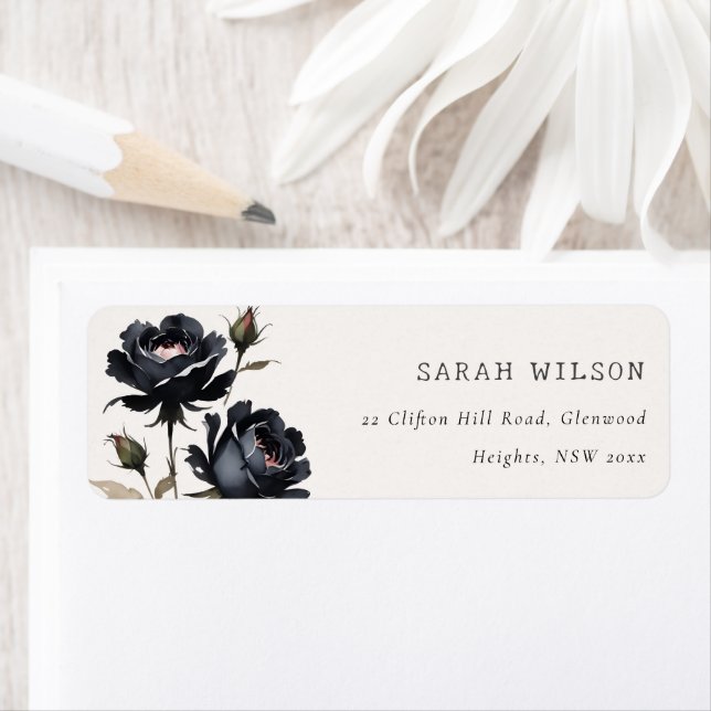 Elegant Gothic Dark Watercolor Black Rose Address (Insitu)