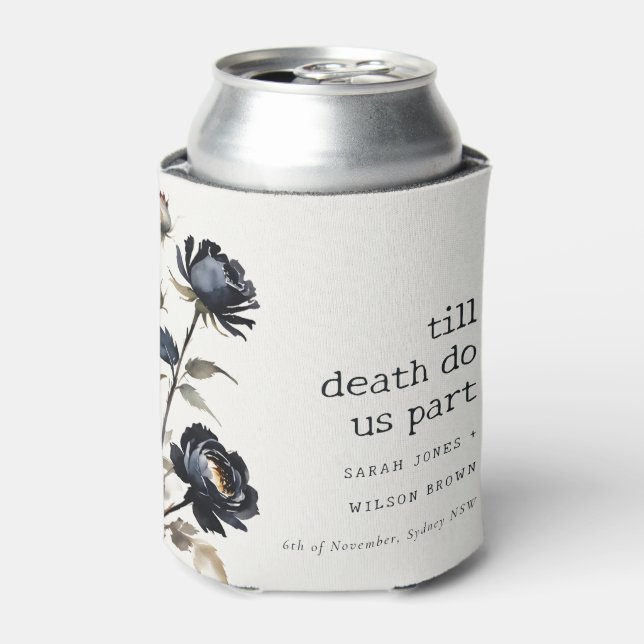 Elegant Gothic Dark Watercolor Black Rose Wedding Can Cooler (Can Front)