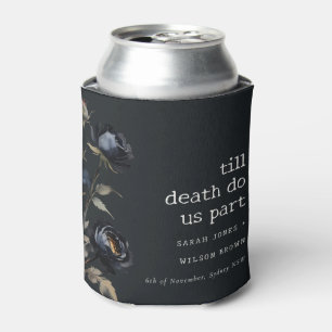 Elegant Gothic Dark Watercolor Black Rose Wedding Can Cooler