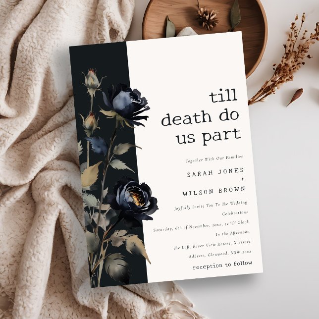 Elegant Gothic Dark Watercolor Black Rose Wedding Invitation (Creator Uploaded)