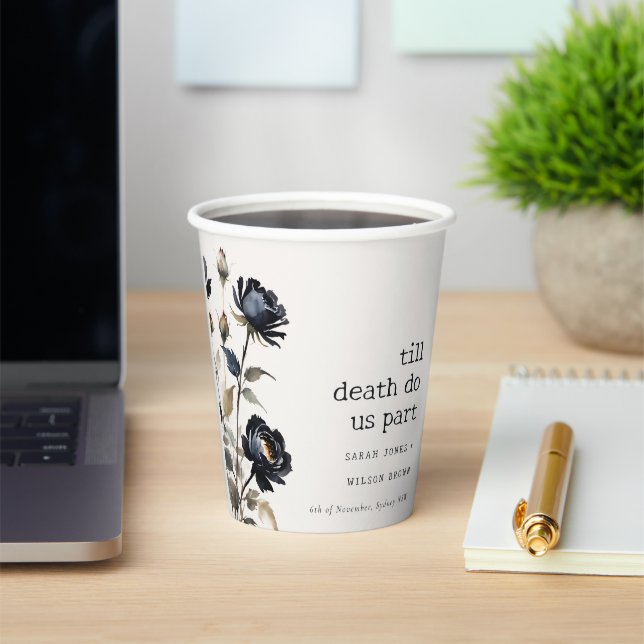 Elegant Gothic Dark Watercolor Black Rose Wedding Paper Cups (Insitu)