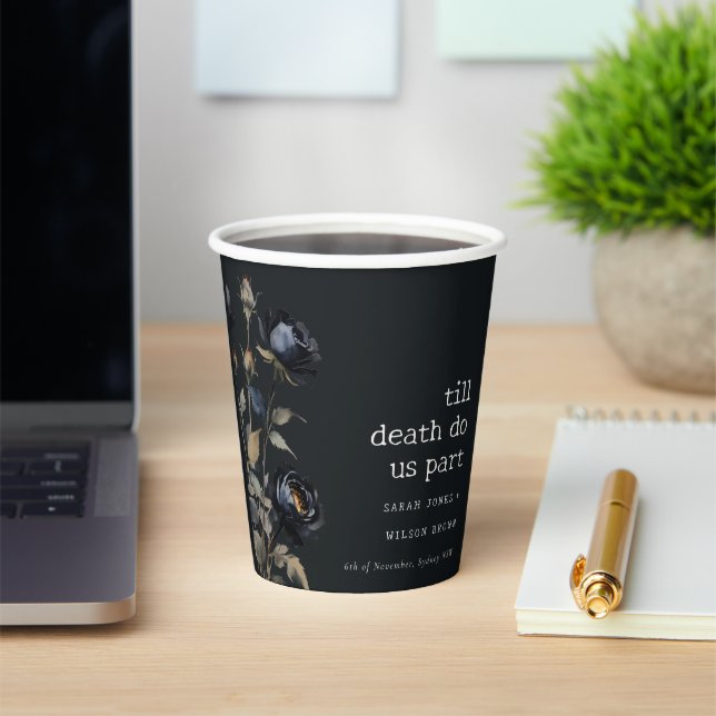 Elegant Gothic Dark Watercolor Black Rose Wedding Paper Cups (Insitu)