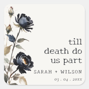 Elegant Gothic Dark Watercolor Black Rose Wedding Square Sticker