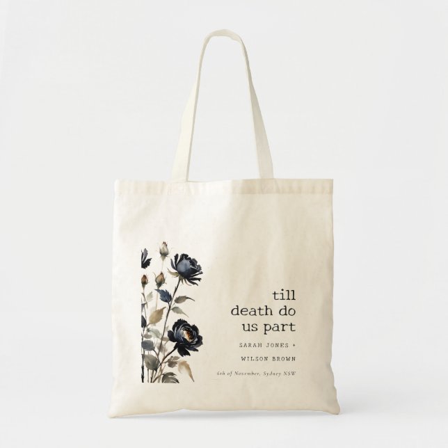 Elegant Gothic Dark Watercolor Black Rose Wedding Tote Bag (Front)