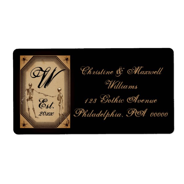 Elegant Gothic Deco Skeletons Wedding Monogram Lab (Front)