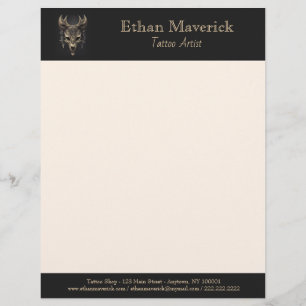 Elegant Gothic Fantasy Wolf Skull Black and Gold Custom Letterhead