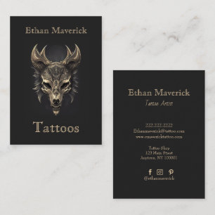 Elegant Gothic Fantasy Wolf Skull Black & Gold Business Card