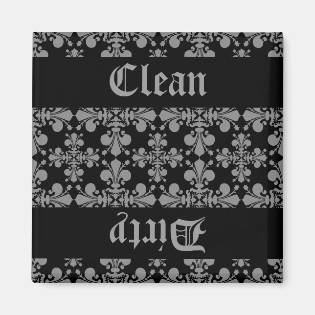 Elegant gothic fleur de lis damask clean dirty magnet (Front)