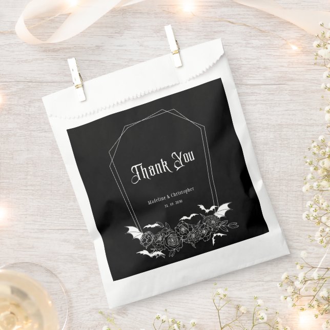 Elegant Gothic Floral Black Wedding Favour Bags (Clipped)