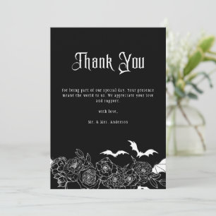 Elegant Gothic Floral Black Wedding Photo Thank You Card