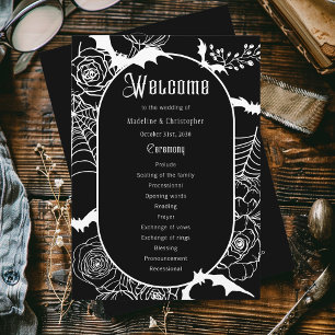 Elegant Gothic Floral Black Wedding Program Programme