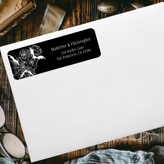 Elegant Gothic Floral Black Wedding Return Address (Creator Uploaded)