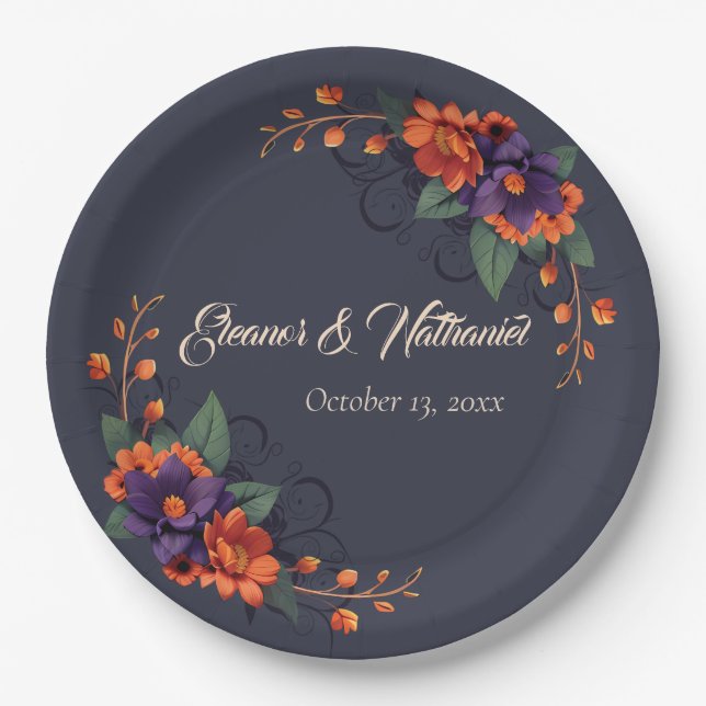 Elegant Gothic Floral Chic Wedding  Paper Plate (Front)