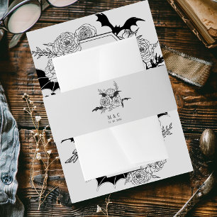 Elegant Gothic Floral Gray Wedding Invitation Belly Band