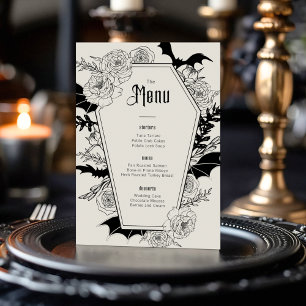 Elegant Gothic Floral Gray Wedding Menu