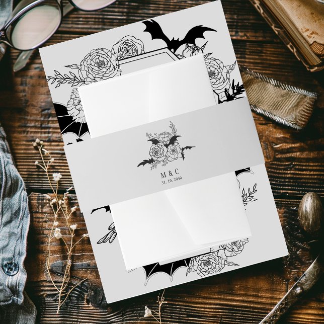 Elegant Gothic Floral Grey Wedding Invitation Belly Band (Creator Uploaded)