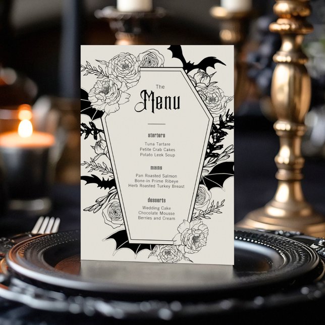 Elegant Gothic Floral Grey Wedding Menu (Creator Uploaded)