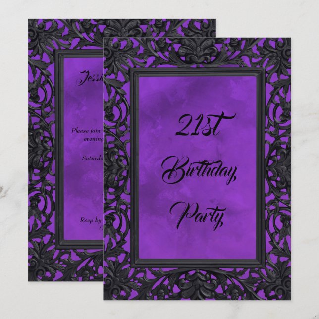 Elegant Gothic Floral Metal Framed  21st Birthday Invitation (Front/Back)