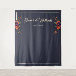 Elegant Gothic Floral Minimalist Wedding Backdrop Tapestry