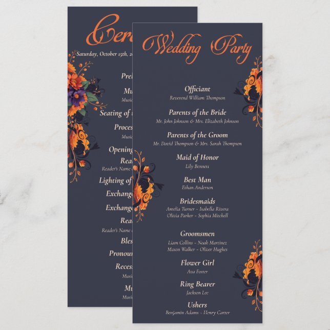 Elegant Gothic Floral minimalist Wedding program Invitation (Front/Back)