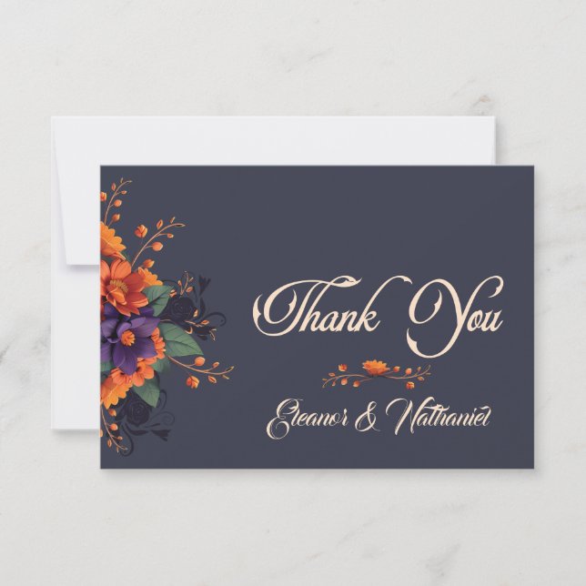 Elegant Gothic Floral Minimalist wedding Thank You (Front)