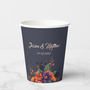 Elegant Gothic Floral Monogram Wedding Paper Cups