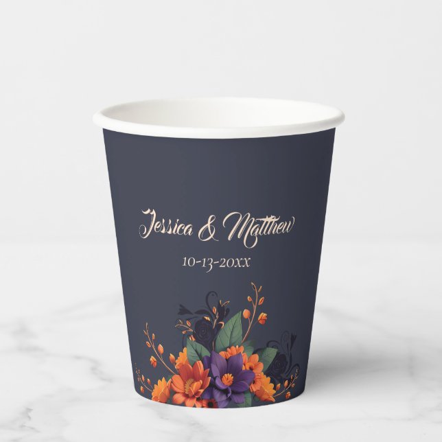 Elegant Gothic Floral Monogram Wedding Paper Cups (Front)