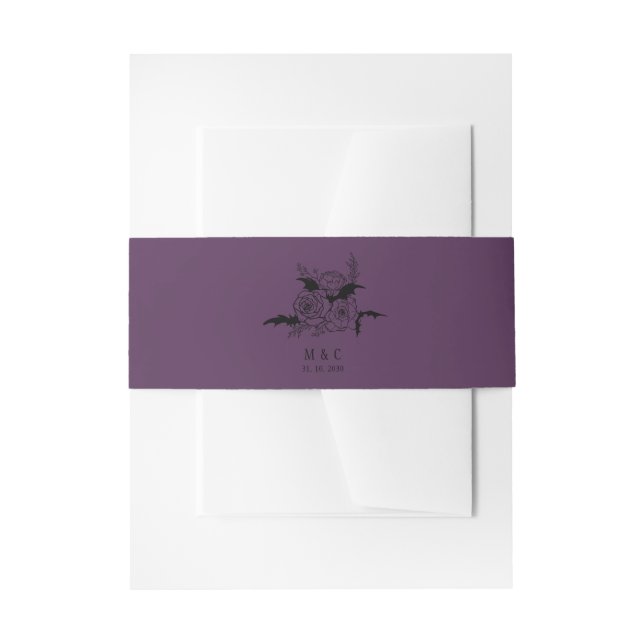 Elegant Gothic Floral Purple Wedding Invitation Belly Band (Front Example)