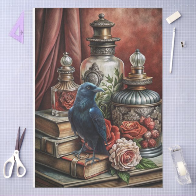  Elegant Gothic Floral & Raven Furniture Decoupage Tissue Paper (Craft)