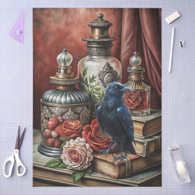  Elegant Gothic Floral & Raven Furniture Decoupage Tissue Paper (Craft)